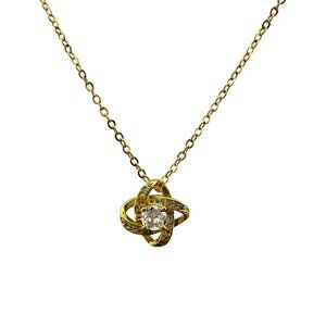 Gold Vermeil Necklace With Cubic Zirconia‎ Pendant Sterling Silver Chain